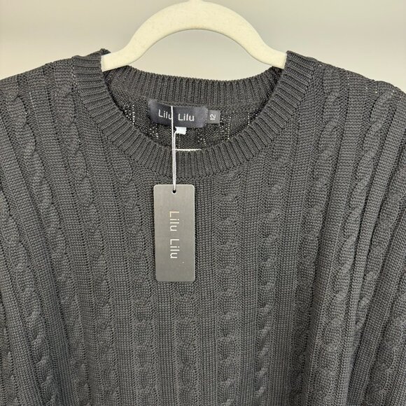 LiLu LiLu Cable Knit Vest - Sweater, Size 12, Black, Casual Sleeveless Pullover - Picture 3 of 7